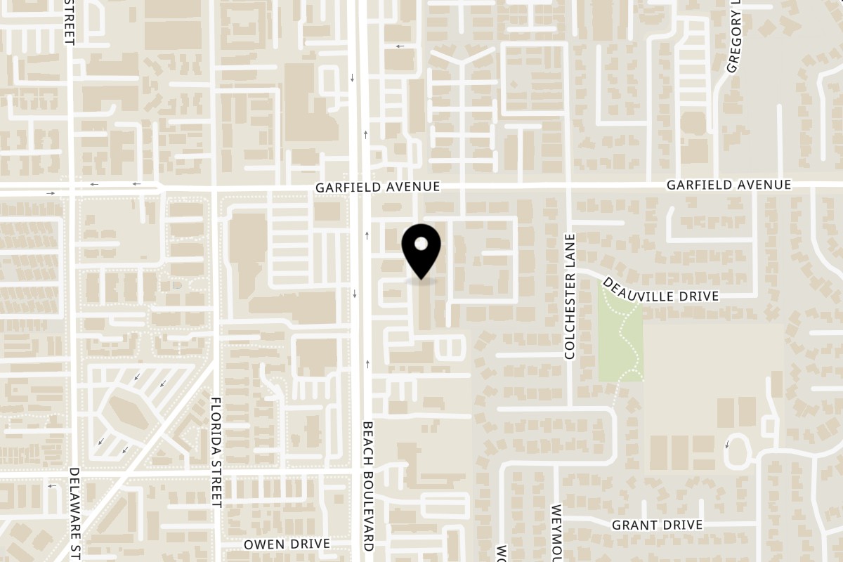 Map showing the location of Peruvian Rotisserie Chicken on 19092 Beach Blvd Ste S in Huntington Beach